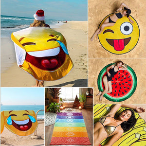 Cute Emoji Washcloth Bath Sunscreen Printing Shawl Scarf Summer Beach BBQ Picnic Fruit Mat Towel novelty women cover ups