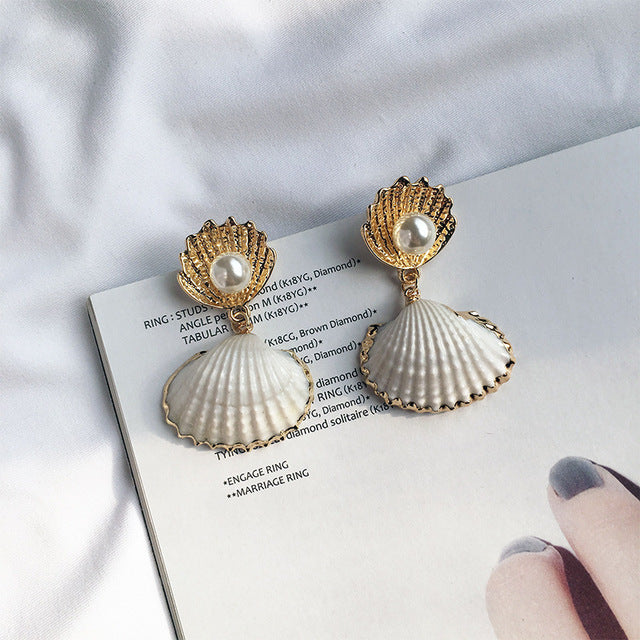 JCYMONG 13 Style Sea Shell Earrings For Women Gold Silver Color Metal Shell Cowrie Statement Earrings 2019 Summer Beach Jewelry