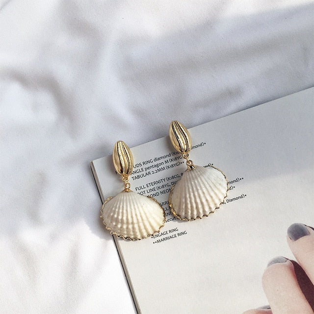 JCYMONG 13 Style Sea Shell Earrings For Women Gold Silver Color Metal Shell Cowrie Statement Earrings 2019 Summer Beach Jewelry