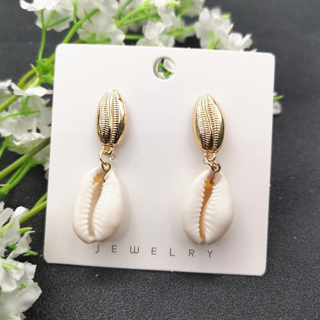 JCYMONG 13 Style Sea Shell Earrings For Women Gold Silver Color Metal Shell Cowrie Statement Earrings 2019 Summer Beach Jewelry