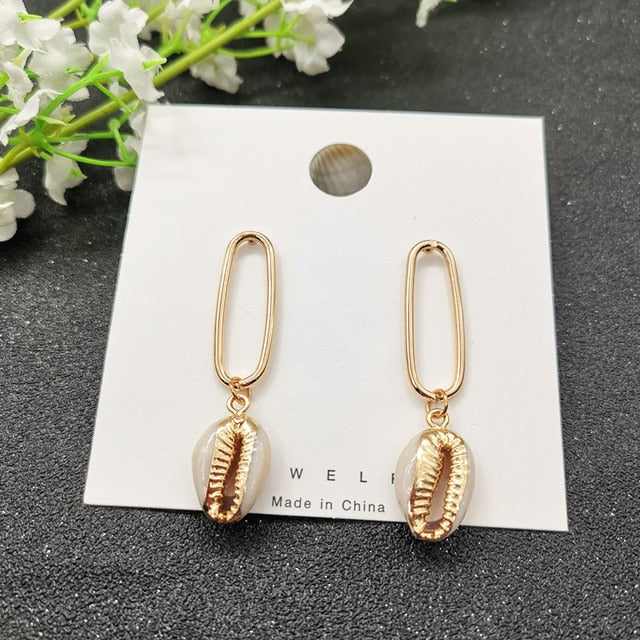 JCYMONG 13 Style Sea Shell Earrings For Women Gold Silver Color Metal Shell Cowrie Statement Earrings 2019 Summer Beach Jewelry