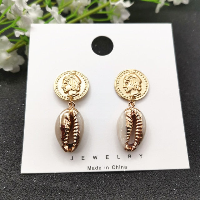 JCYMONG 13 Style Sea Shell Earrings For Women Gold Silver Color Metal Shell Cowrie Statement Earrings 2019 Summer Beach Jewelry