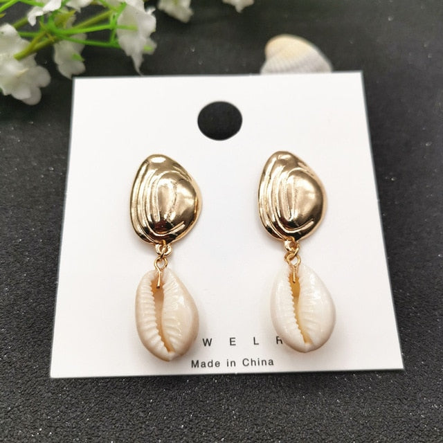 JCYMONG 13 Style Sea Shell Earrings For Women Gold Silver Color Metal Shell Cowrie Statement Earrings 2019 Summer Beach Jewelry