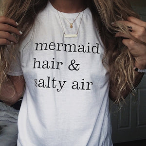 sunfiz YF Mermaid Hair Salty Air Tumblr Graphic Funny T-Shirt Women Super Cute Summer Beach Ocean Slogan Tee Fashion Casual Tops