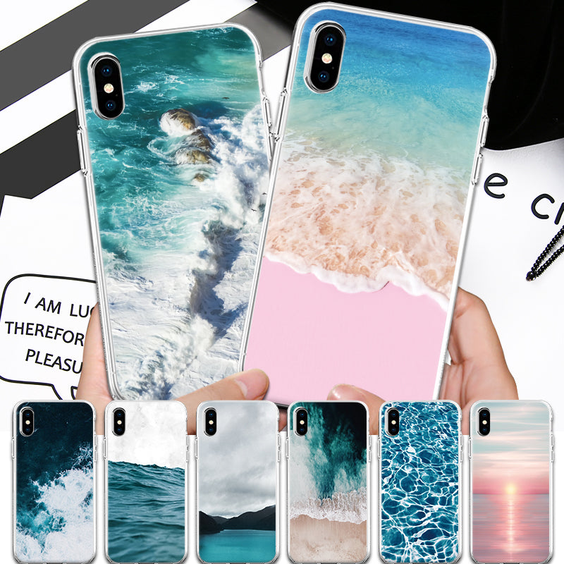 For iPhone 4 4S 5 5S SE 6 6S 7 8 Plus X XR XS Max TPU Fundas Cover Sun Beach Sea Water Ocean Waves Silicone Phone Case