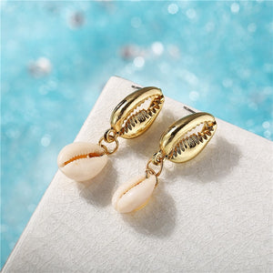 2019 New Sea Shell Earrings For Women Gold Color Round Geometric Drop Pearl Shell Earrings Summer Beach Ladies Fashion Jewelry