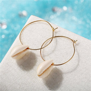 2019 New Sea Shell Earrings For Women Gold Color Round Geometric Drop Pearl Shell Earrings Summer Beach Ladies Fashion Jewelry