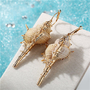 2019 New Sea Shell Earrings For Women Gold Color Round Geometric Drop Pearl Shell Earrings Summer Beach Ladies Fashion Jewelry