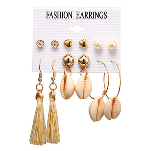 2019 New Sea Shell Earrings For Women Gold Color Round Geometric Drop Pearl Shell Earrings Summer Beach Ladies Fashion Jewelry